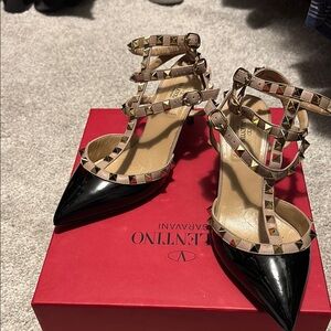 Valentino Women's Black and Tan Studded Heels